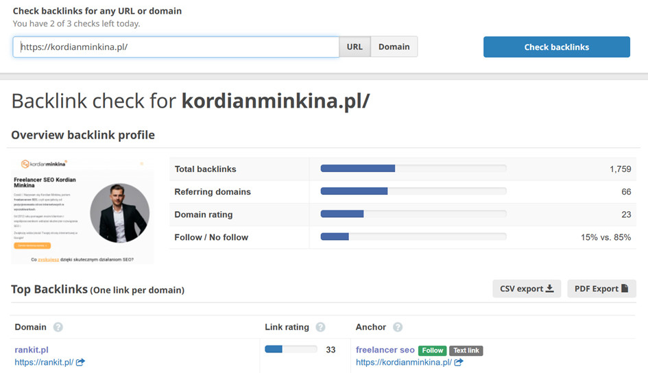 free backlink checker seobility