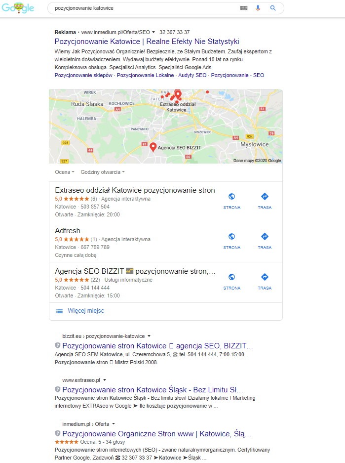 wyniki seo lokalne Google