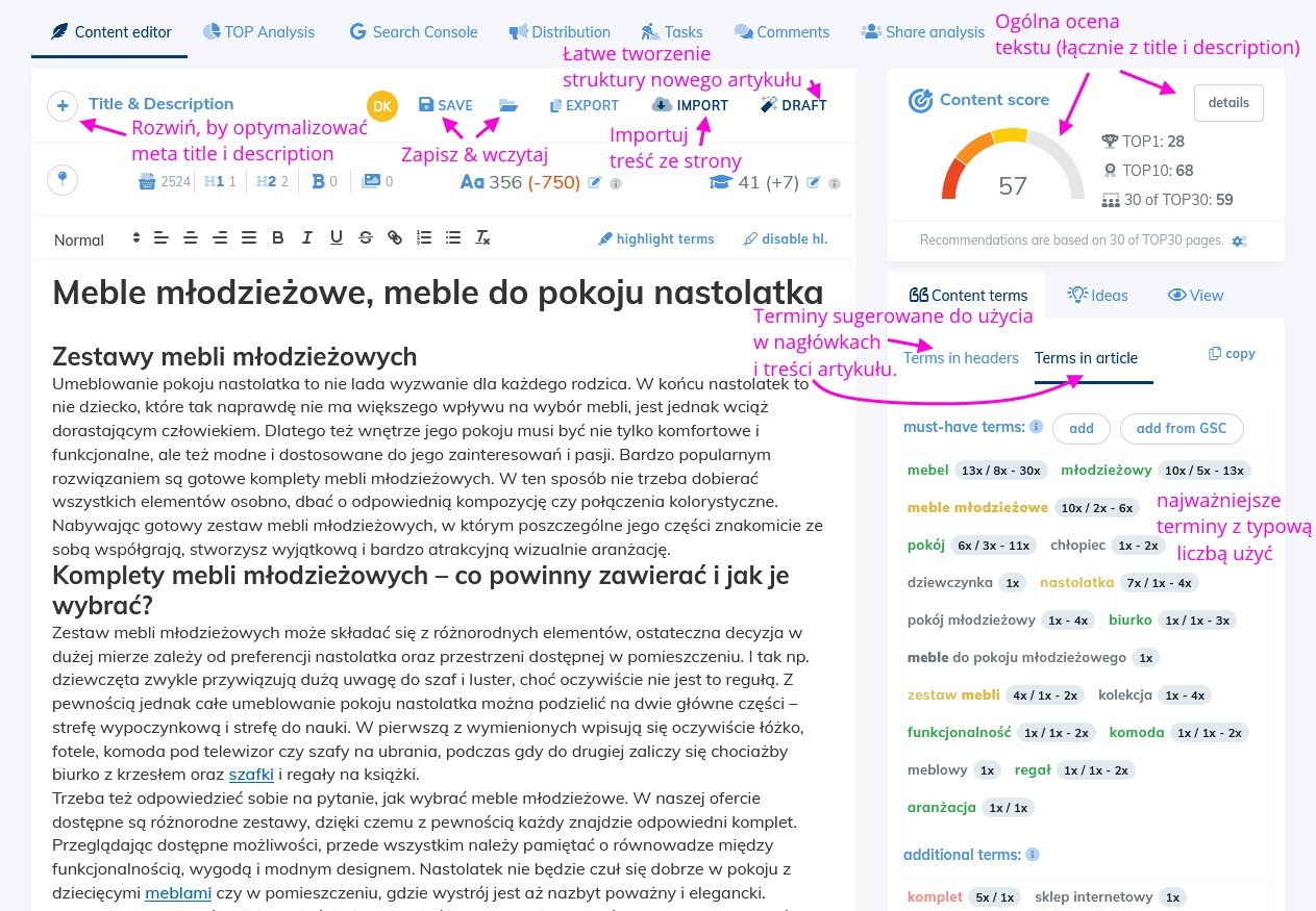 elementy edytora contadu