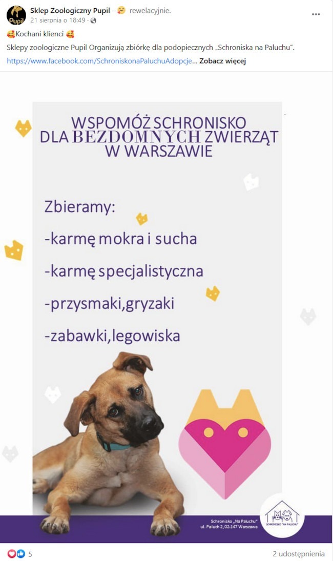 reklama sklepu zoologicznego w mediach społecznościowych